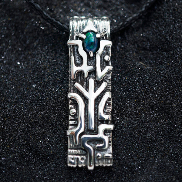 sterling Silver Rune Black Opal pendant ALGIZ