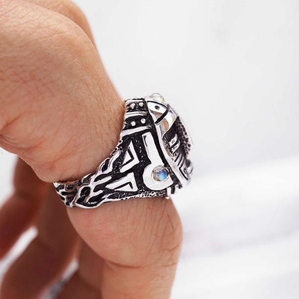 Mens silver ring Aztec Labradorite ring Mens signet ring Unique Mens Ring Mens gemstone ring AZTEC