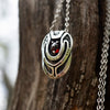 Garnet sterling silver pendant, birthstone jewelry Unique necklace, beetle pendant, cyberpunk pendant, futuristic pendant handmade jewelry by moonique
