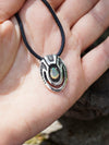 Unique custom pendant made from high quality solid sterling silver and natural adorable Ethiopian fire Opal with black cotton cord. This Opal necklace is handmade in cyberpunk jewelry style.  October birthstone, Unique necklace called Beetle. Jewelry by moonique.