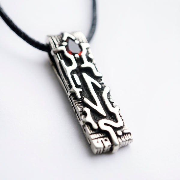 Eihwaz rune pendant, crafted from sterling silver and natural Garnet stone by moonique