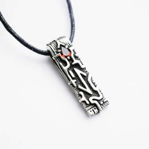 Eihwaz rune pendant, crafted from sterling silver and natural Garnet stone by moonique