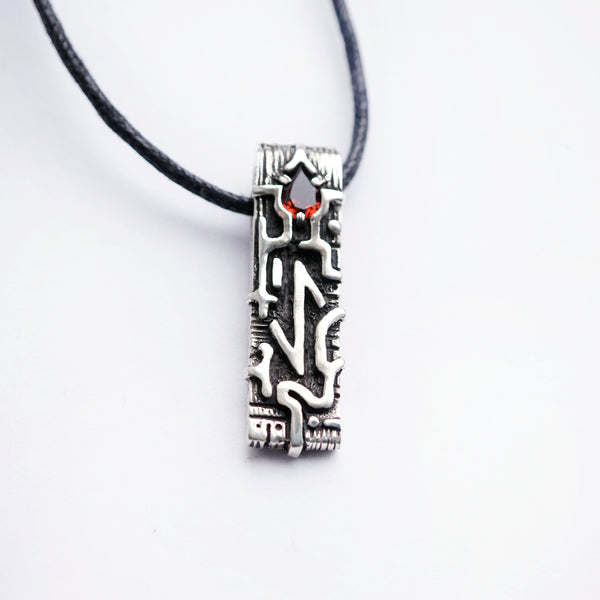 Eihwaz rune pendant, crafted from sterling silver and natural Garnet stone by moonique
