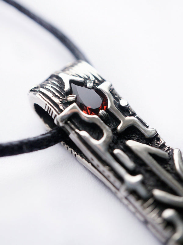 Eihwaz rune pendant, crafted from sterling silver and natural Garnet stone by moonique