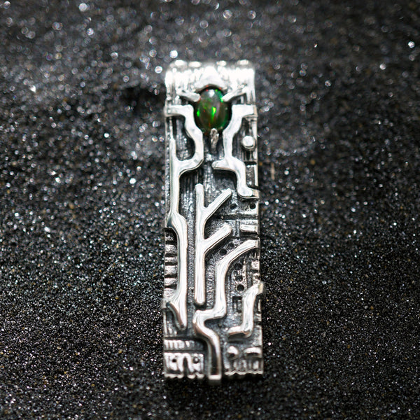 Opal Rune Personalized runic talisman necklace, Sterling silver natural gemstone
