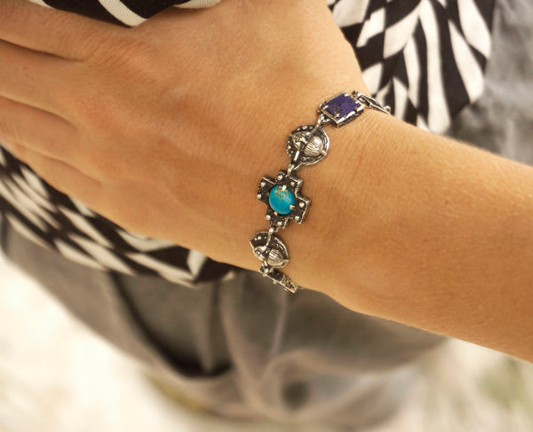 Womens Bracelet with Turquoise and LapisLazuli gemstones - TWINS