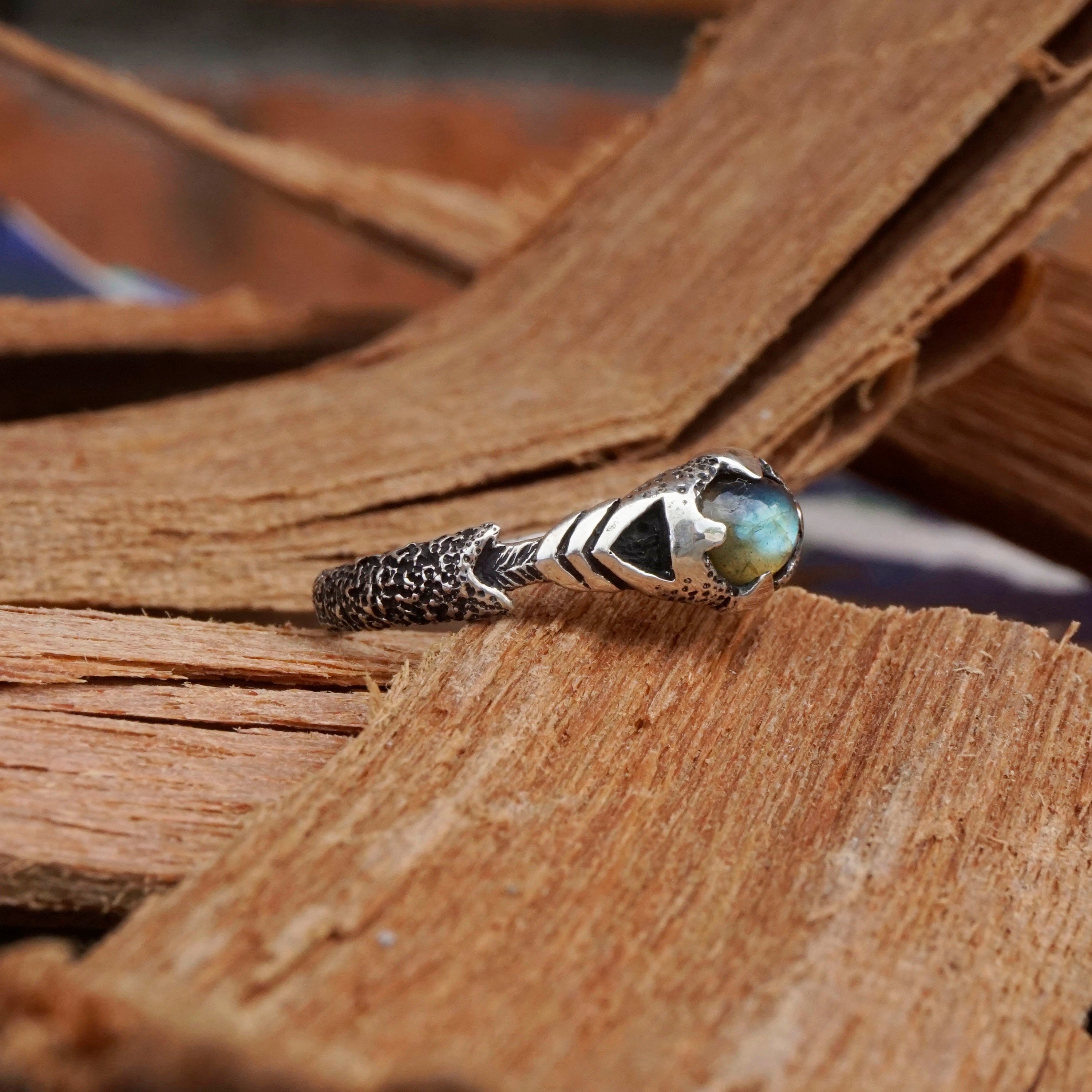 Mens silver Labradorite pinky Ring from the silver Cyberpunk ARGO