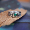 Unique mens band ring with Malachite gemstone - VERT