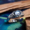 Mens Pinky silver ring, Moonstone signet ring - TORNADO