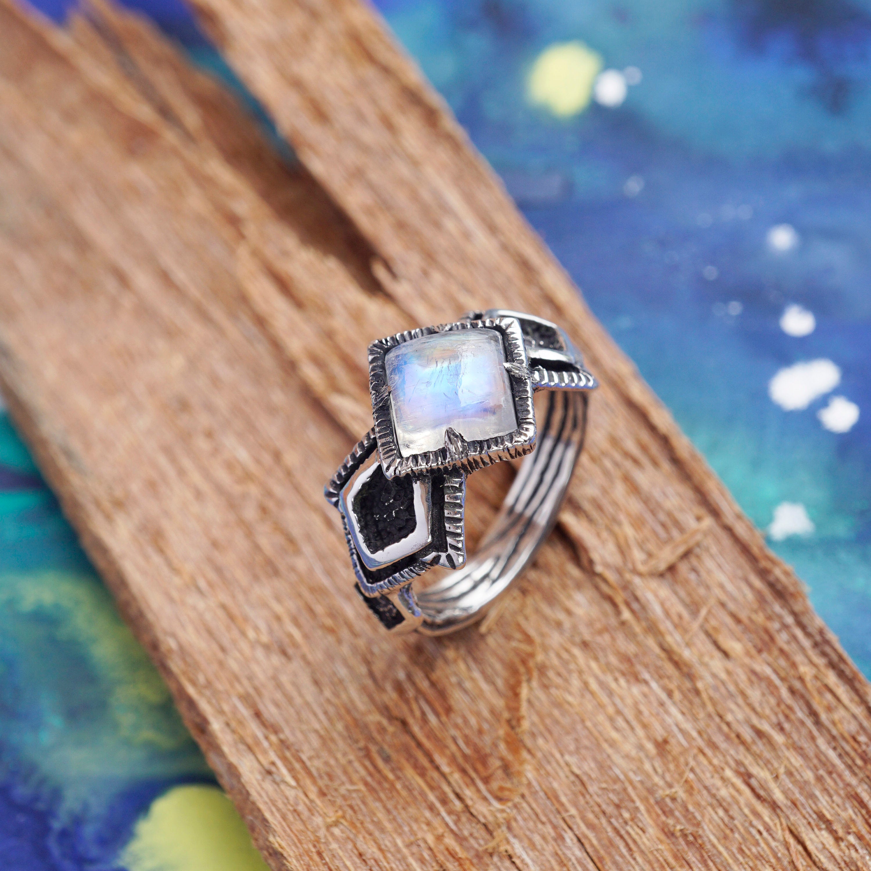 Moonstone engagement ring, Rainbow Moonstone engagement ring, signet stone ring, Gemstone Ring 