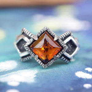 women's sterling silver statement amber ring