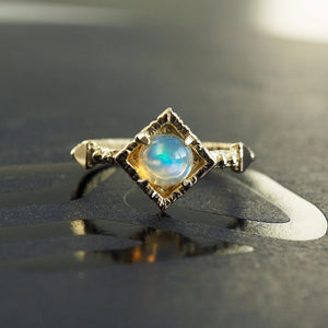 Natural Ethiopian Opal Ring, Gold Opal ring, Opal tiny ring, Fire Opal engagement ring, 14k Yellow Gold ring GOLDEN LAKE