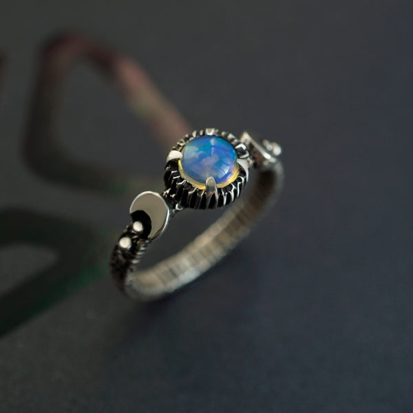 Opal engagement ring, Valentines Day gift, Moon Ring, Fire opal ring, Moon phases ring, Sun and moon ring, Triple Goddess ring "LaLuna"