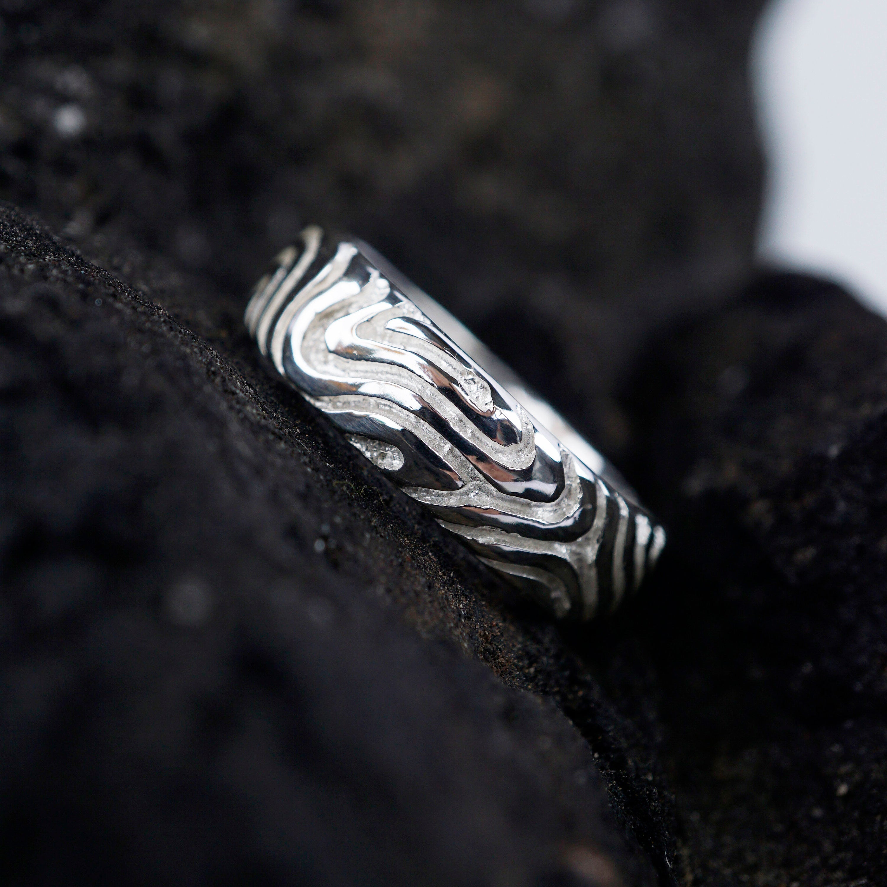 Mens silver wedding band, silver mens wedding rings, wedding bands for him LANDSCAPE handmade by Moonique