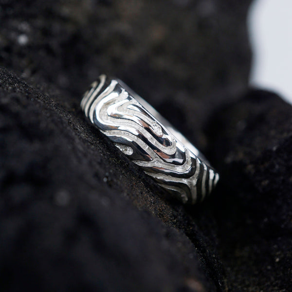 Mens silver wedding band, silver mens wedding rings, wedding bands for him LANDSCAPE handmade by Moonique