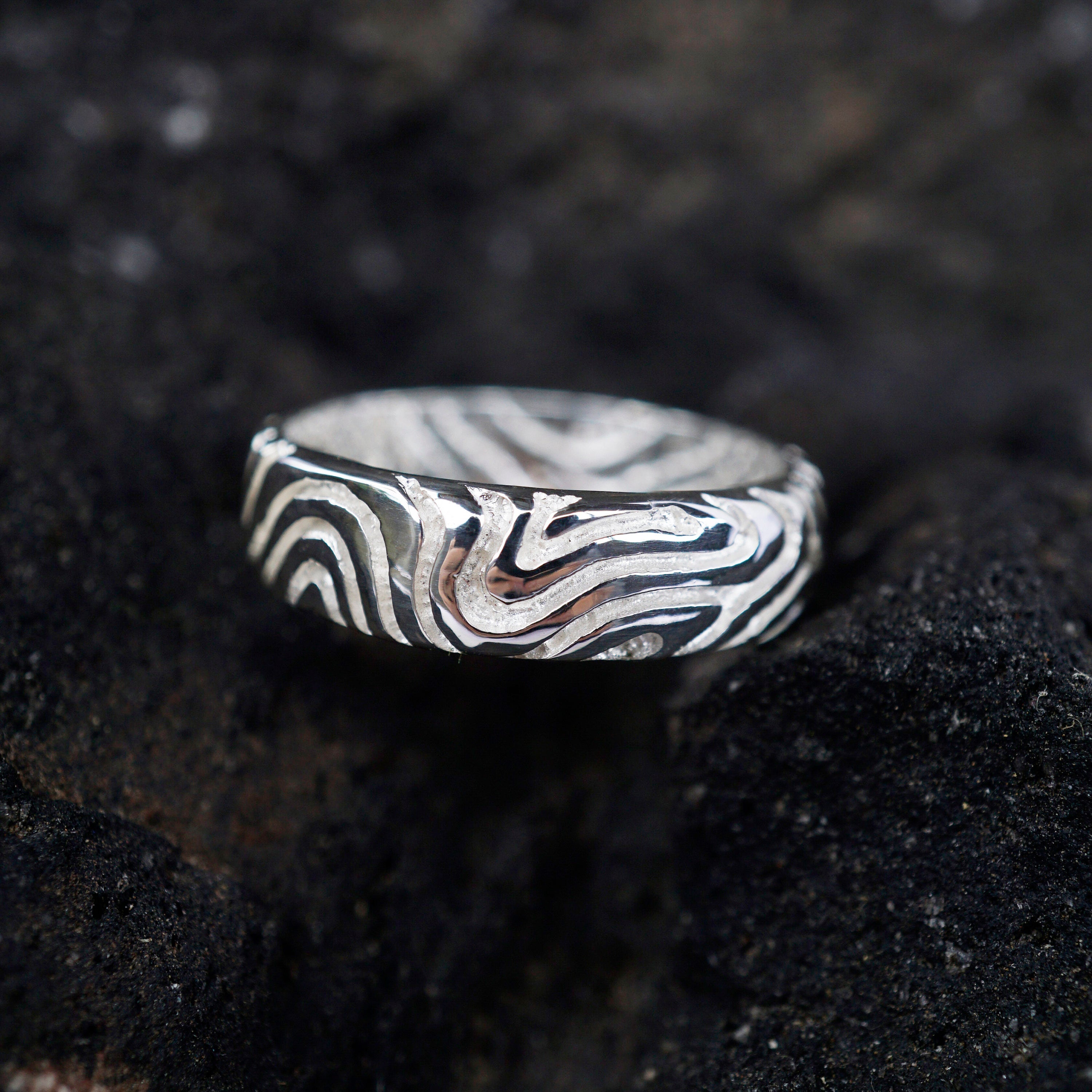 Mens silver wedding band, silver mens wedding rings, wedding bands for him LANDSCAPE handmade by Moonique