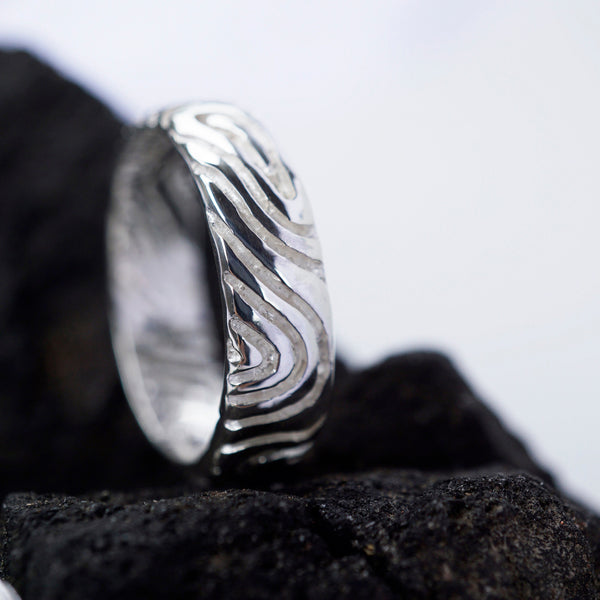 Mens silver wedding band, silver mens wedding rings, wedding bands for him LANDSCAPE handmade by Moonique