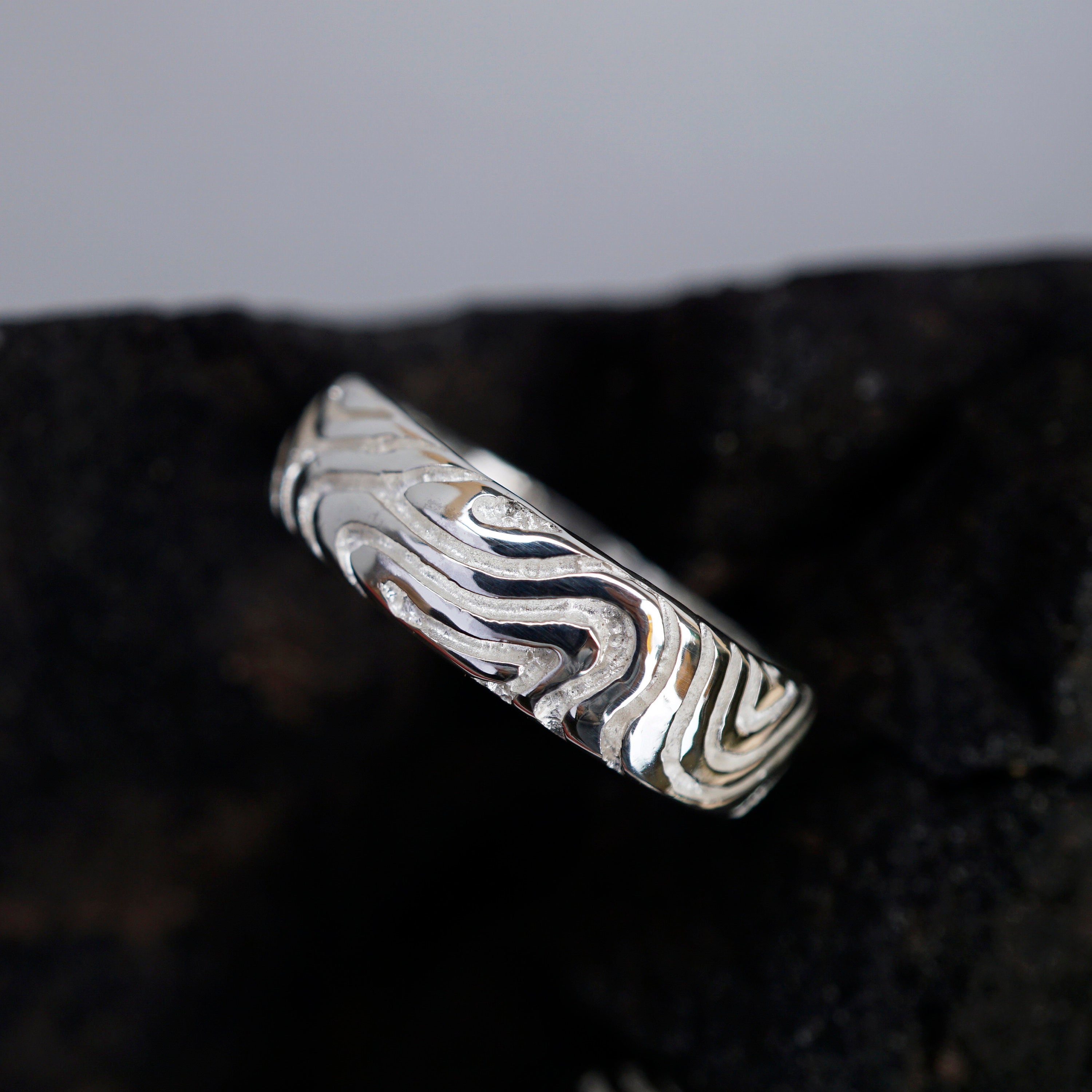 Mens silver wedding band, silver mens wedding rings, wedding bands for him LANDSCAPE handmade by Moonique