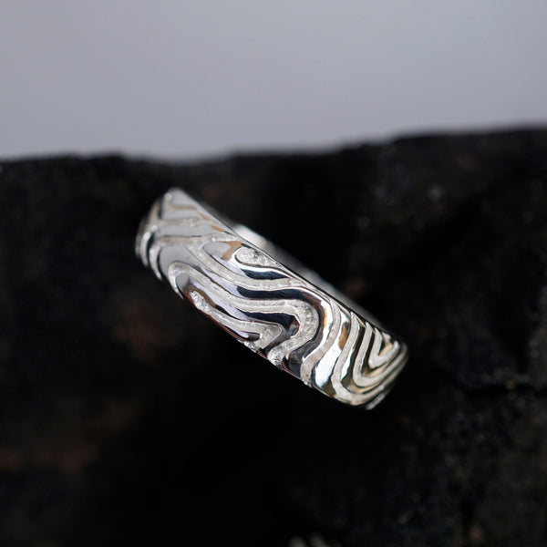 Mens silver wedding band, silver mens wedding rings, wedding bands for him LANDSCAPE handmade by Moonique