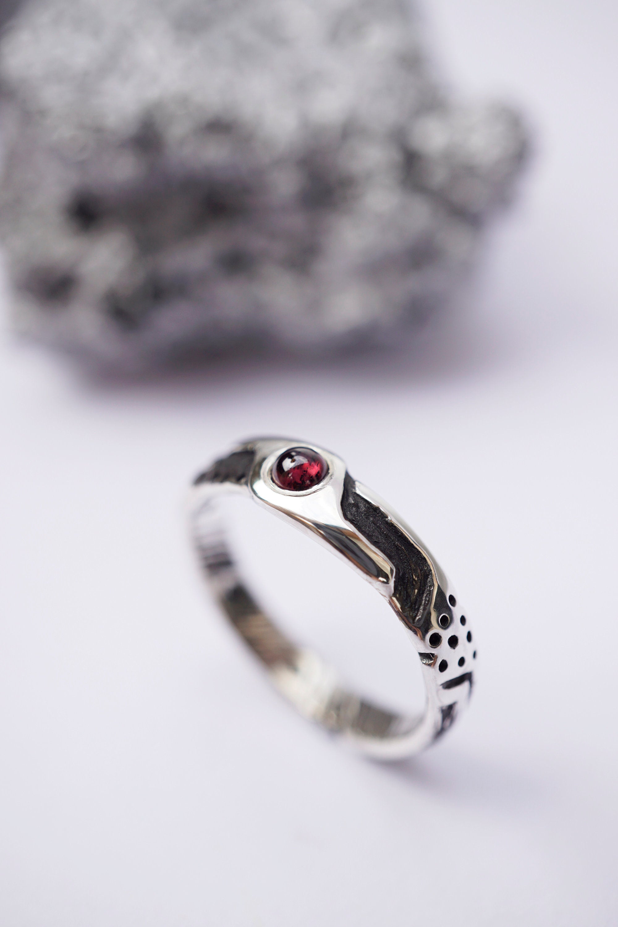 Mens engagement ring cyberpunk ring Man Garnet ring Mens silver ring Unique mens ring Wedding bands Antique mens ring LUKE