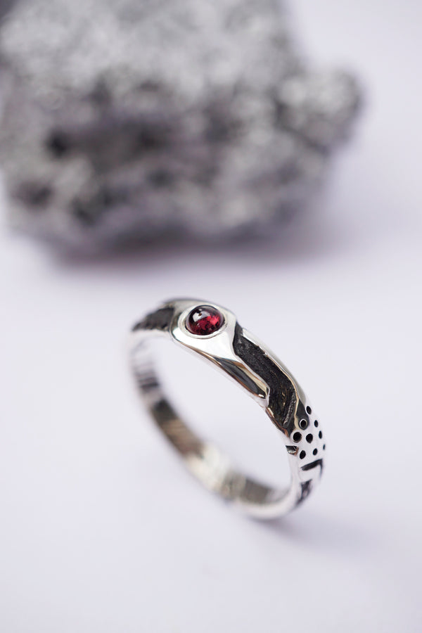 Mens engagement ring cyberpunk ring Man Garnet ring Mens silver ring Unique mens ring Wedding bands Antique mens ring LUKE