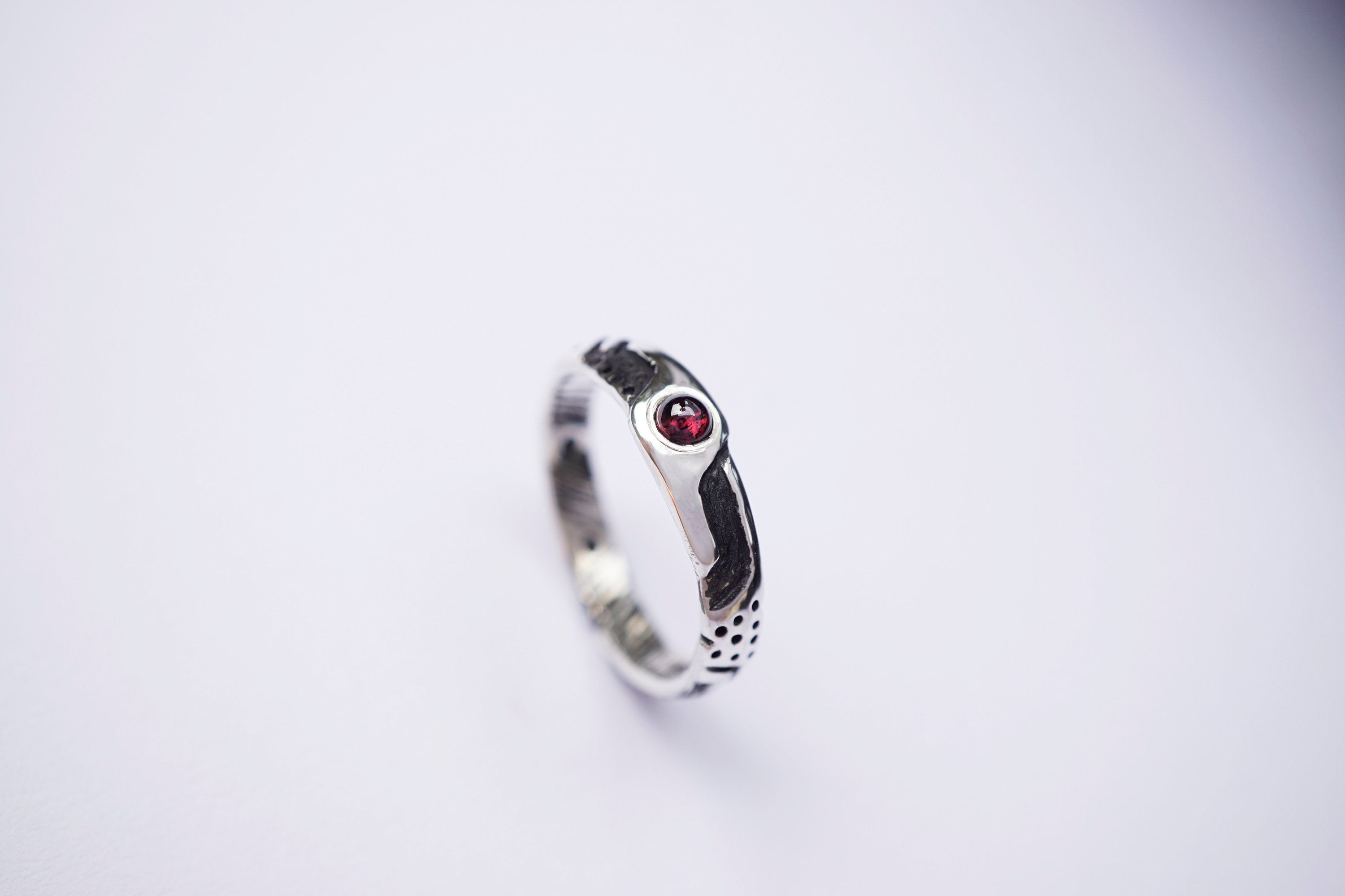 Mens engagement ring cyberpunk ring Man Garnet ring Mens silver ring Unique mens ring Wedding bands Antique mens ring LUKE