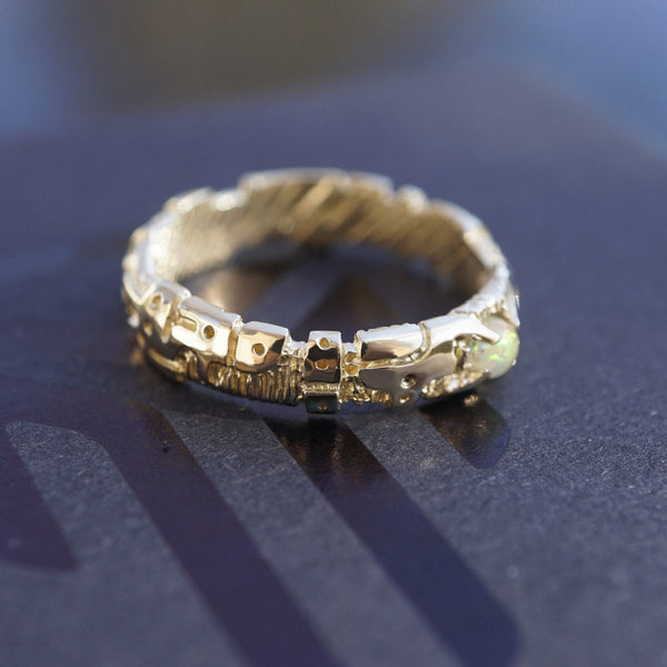 Mens gold ring Cyberpunk ring Opal mens ring 14k Gold ring "UNIT"