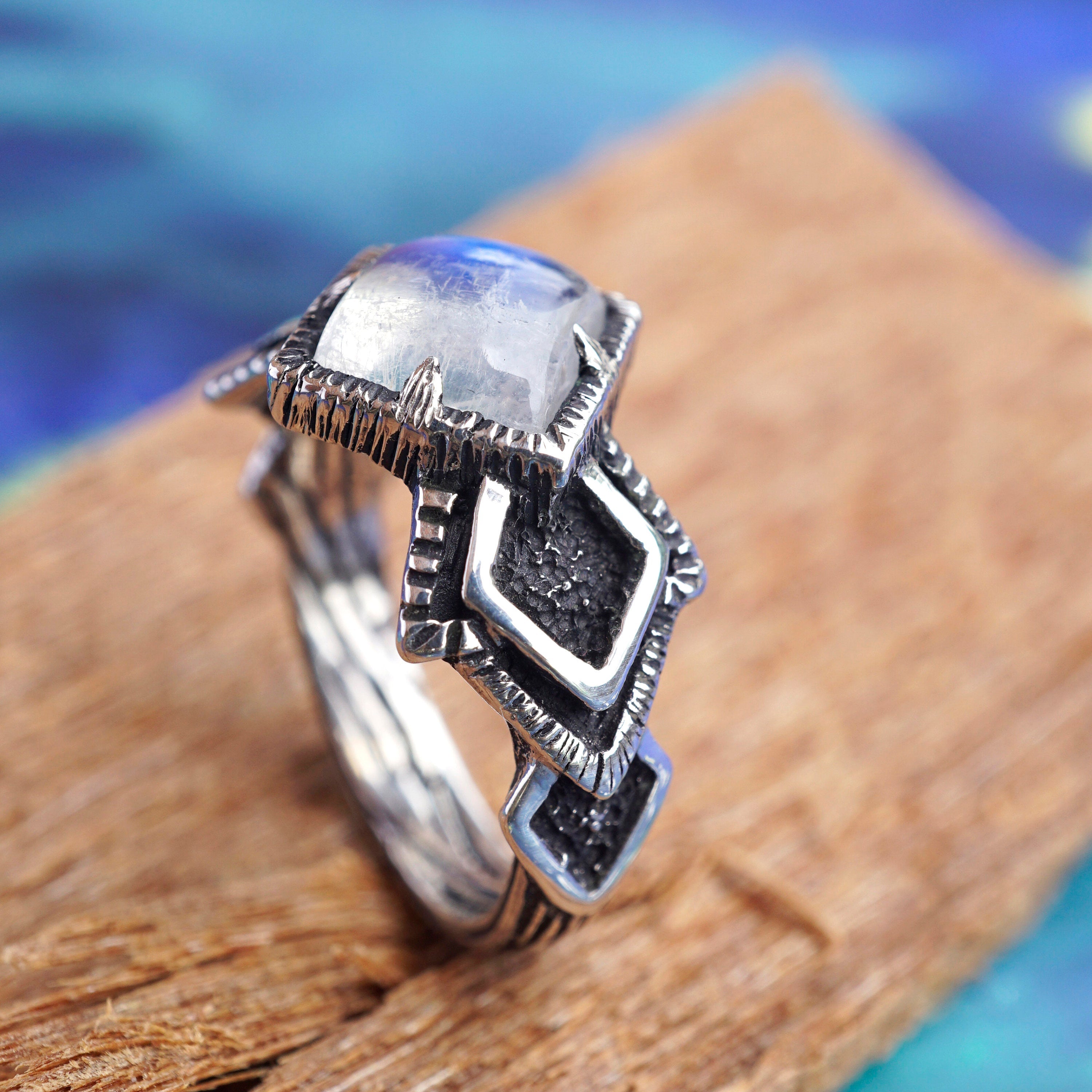 Moonstone engagement ring, Rainbow Moonstone engagement ring, signet stone ring, Gemstone Ring 