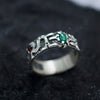 Garnet and Malachite mens silver band ring 