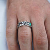 Garnet and Malachite mens silver band ring 