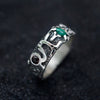 Garnet and Malachite mens silver band ring 