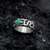 Garnet and Malachite mens silver band ring 
