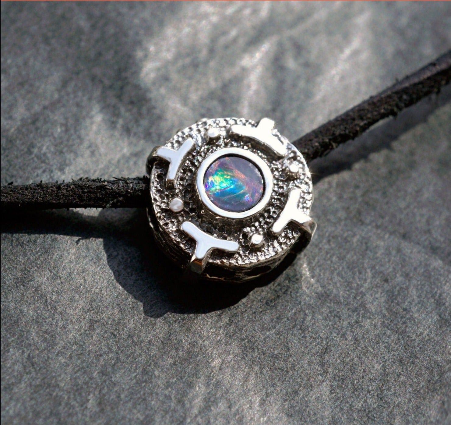 Opal pendant necklace Womens unique choker made from high quality oxidized solid sterling silver and Natural Australian blue Opal gemstone, Opal necklace, Small Opal silver pendant, October birthstone Unique necklace 