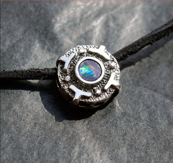 Opal pendant necklace Womens unique choker made from high quality oxidized solid sterling silver and Natural Australian blue Opal gemstone, Opal necklace, Small Opal silver pendant, October birthstone Unique necklace "LeeLoo" Ready to ship gift for her by Moonique