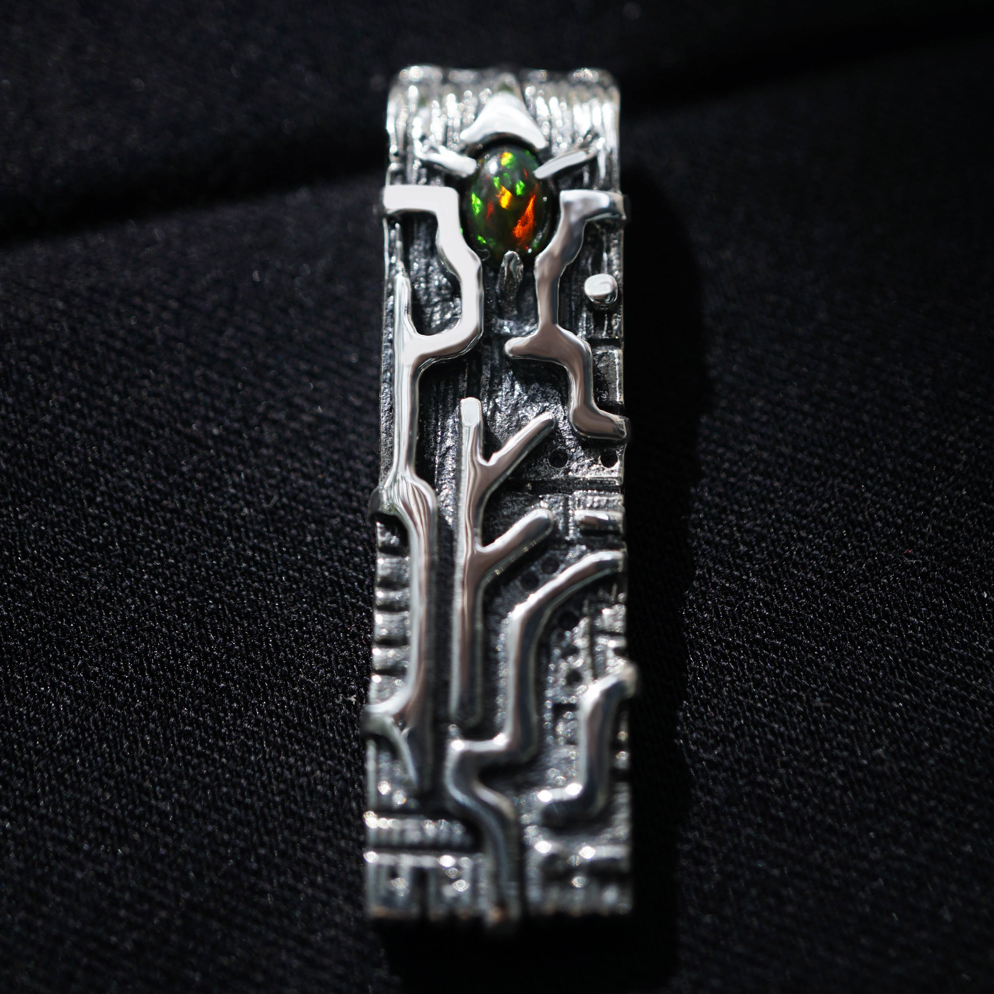Silver Rune Opal pendant FEHU Amulet Talisman necklace