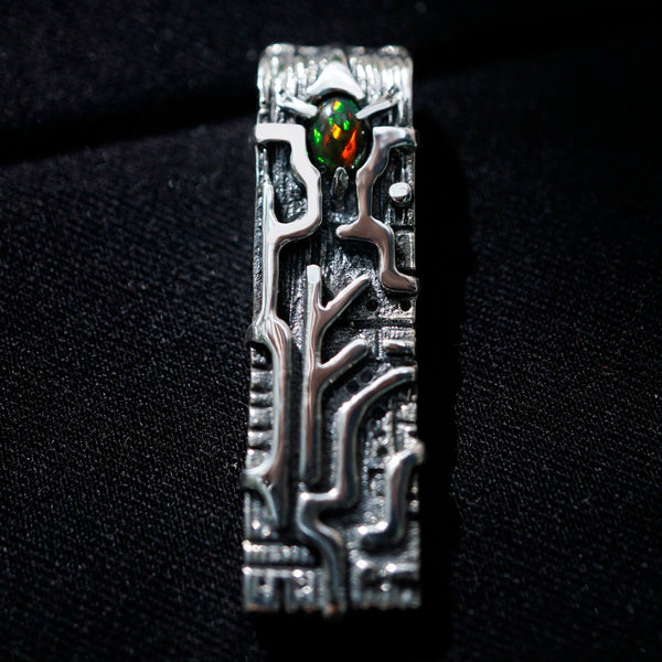Silver Rune Opal pendant FEHU Amulet Talisman necklace