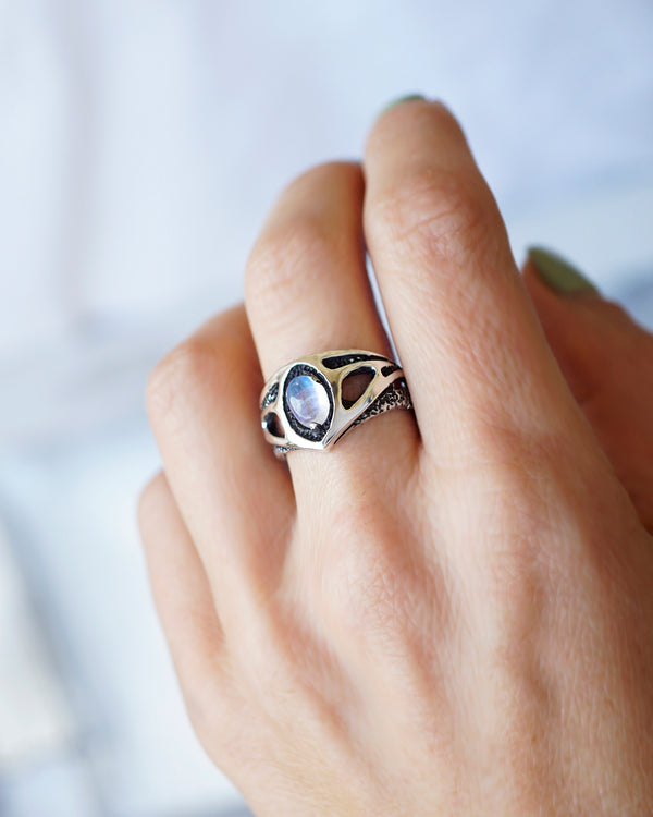 Moonstone ring, Moonstone engagement ring, Gothic engagement ring, Moonstone engagement ring, Alternative engagement ring "TRINITY"