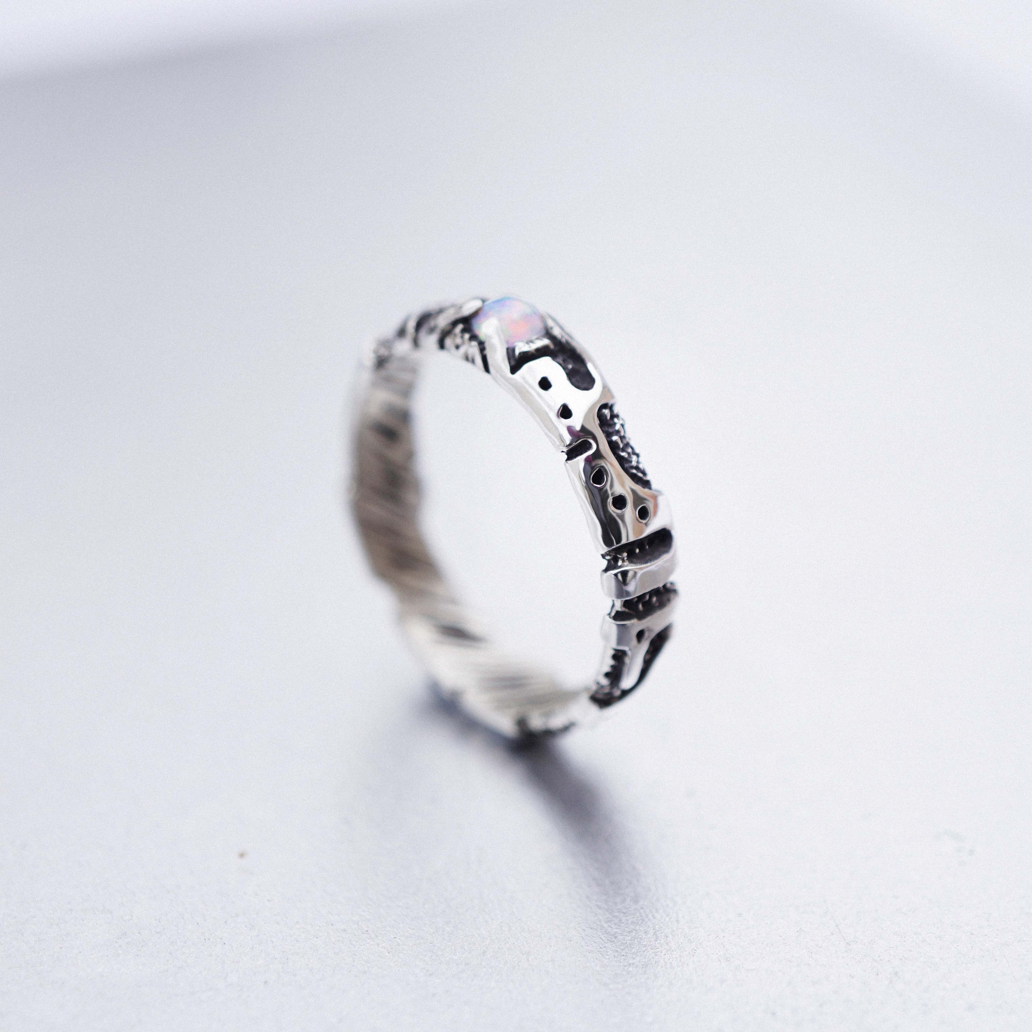 unit unique sterling silver mens ring, cyberpunk jewelry, ethiopian fire opal mens ring