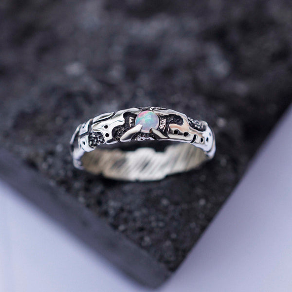 solid sterling silver mens ring , unique mens ring, cyberpunk jewelry, mens opal rig, handmade jewelry by moonique 